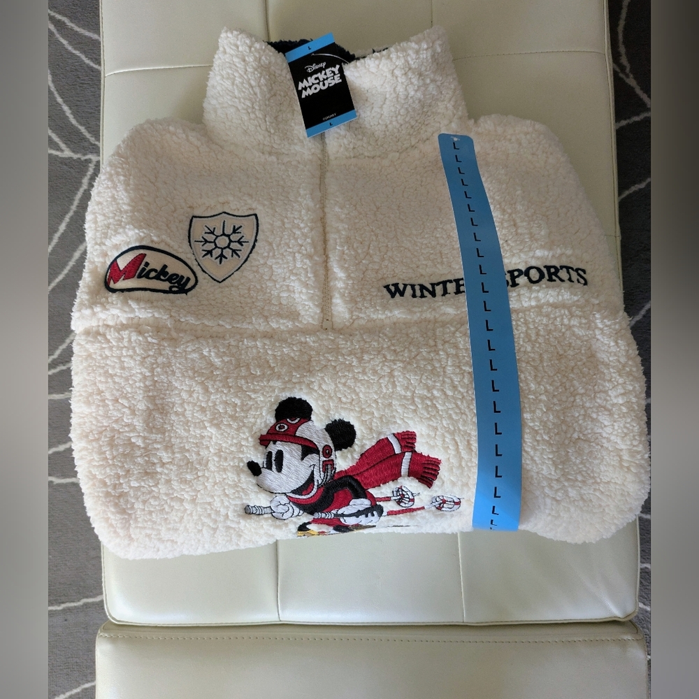 Nwt Disney Mickey Mouse Embroidery Sherpa Quarter zip